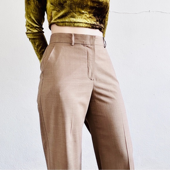 MAXMARA Italian Wool Mohair Beige Wide Leg High Cuff Waisted Trousers Pants - Picture 10 of 12